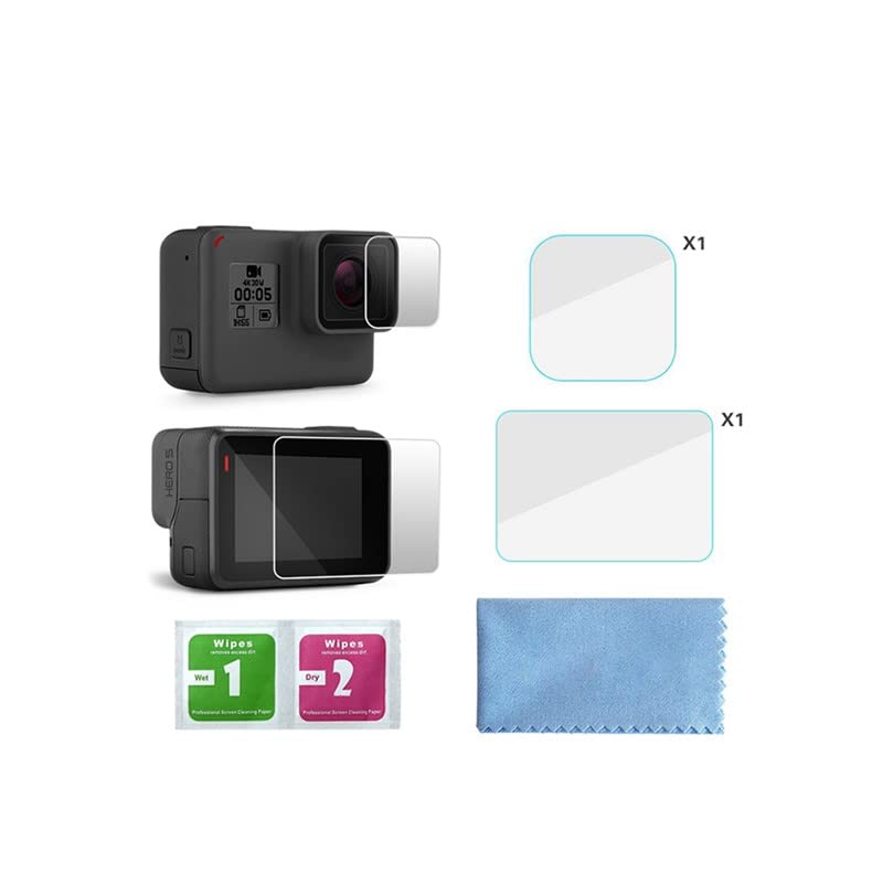 Evyune® Silicone Protective Sleeve case Compatible with GoPro Hero 5/6/7 Black + Silicone Lens Cap + 2pcs Tempered 9H Glass for Display & Lens