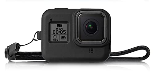 Evyune® Silicone Protective Sleeve case Compatible with GoPro Hero 8 Black with Lanyard + 3pcs Tempered 9H Glass for Front & Back Display & Lens