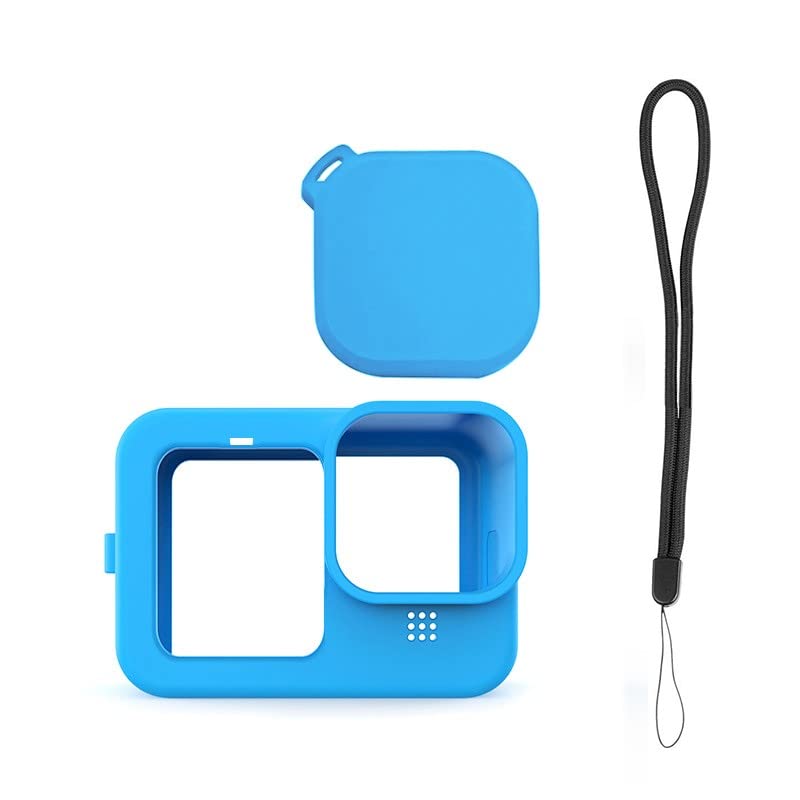 Evyune® Silicone Protective housing case Compatible with GoPro Hero 9/10/11 Black with Lanyard + Silicone Lens Cap + 3pcs Tempered 9H Glass for Front & Back Display & Lens