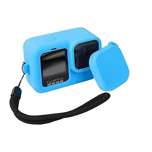 Evyune® Silicone Protective housing case Compatible with GoPro Hero 9/10/11 Black with Lanyard + Silicone Lens Cap + 3pcs Tempered 9H Glass for Front & Back Display & Lens
