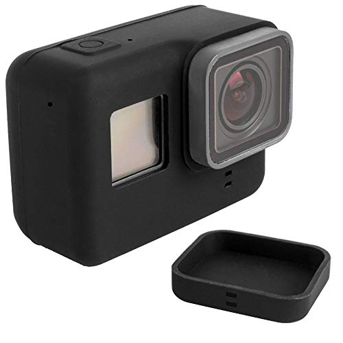 Evyune® Silicone Protective Sleeve case Compatible with GoPro Hero 5/6/7 Black + Silicone Lens Cap + 2pcs Tempered 9H Glass for Display & Lens