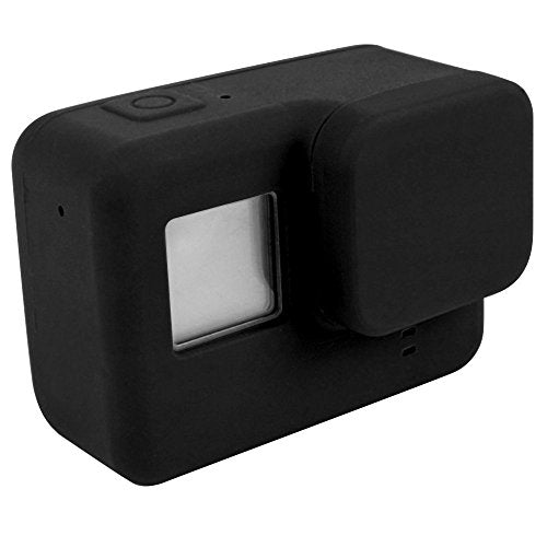 Evyune® Silicone Protective Sleeve case Compatible with GoPro Hero 5/6/7 Black + Silicone Lens Cap + 2pcs Tempered 9H Glass for Display & Lens