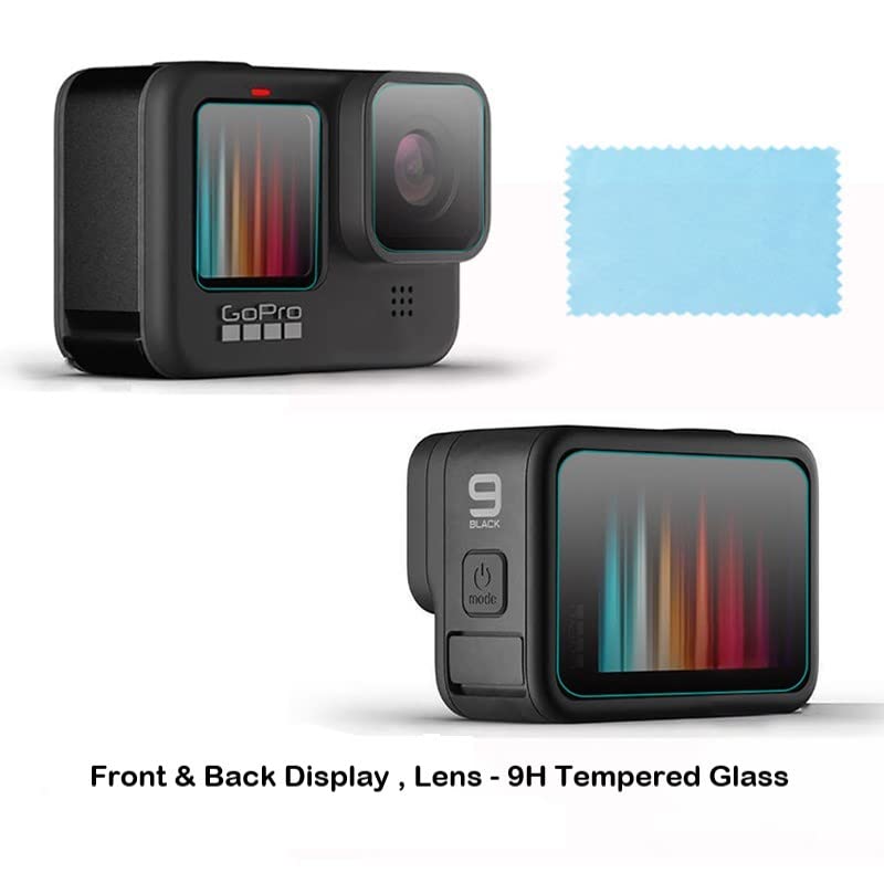 Evyune® Silicone Protective housing case Compatible with GoPro Hero 9/10/11 Black with Lanyard + Silicone Lens Cap + 3pcs Tempered 9H Glass for Front & Back Display & Lens