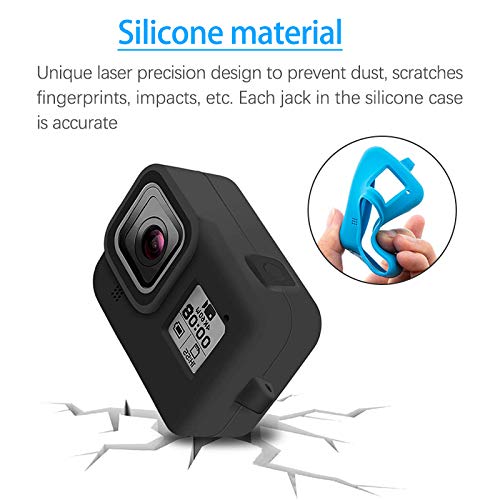Evyune® Silicone Protective Sleeve case Compatible with GoPro Hero 8 Black with Lanyard + 3pcs Tempered 9H Glass for Front & Back Display & Lens